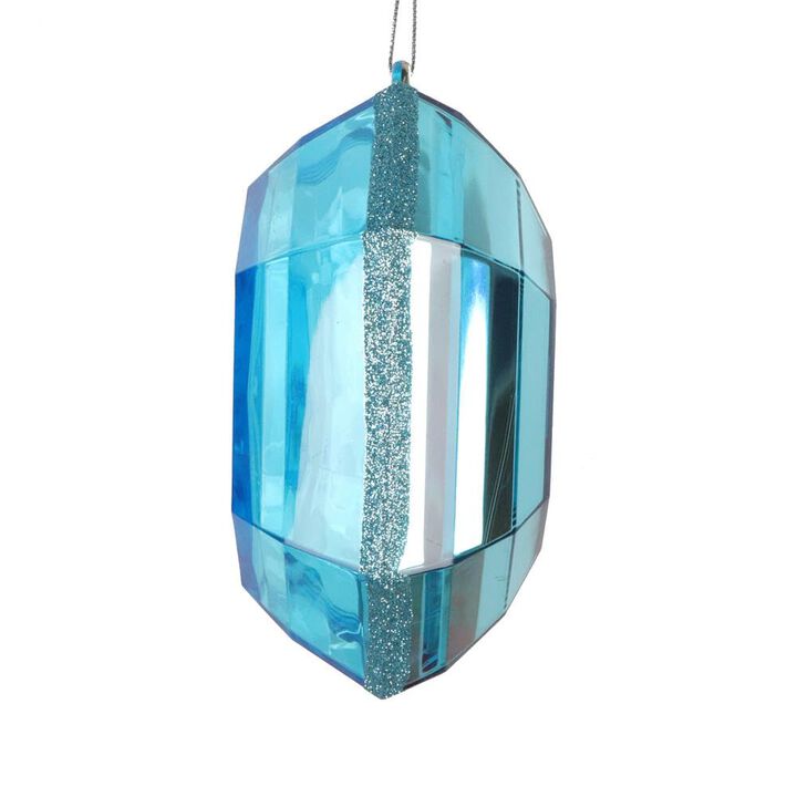 Vickerman 6" Turquoise Square Jewel Glitter Ornament. Includes 2 Pieces per Bag. String Hanger.