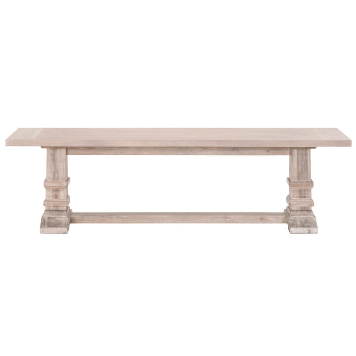 Wooden Dining Bench with Double Pedestal Base, Brown-Benzara
