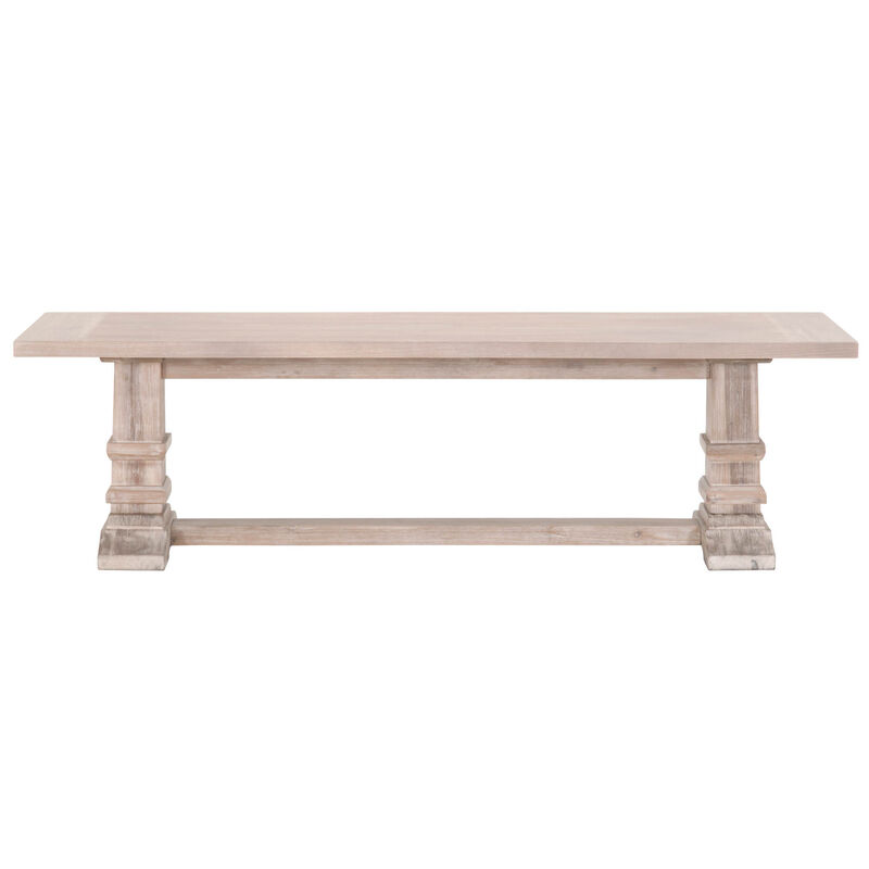 Wooden Dining Bench with Double Pedestal Base, Brown-Benzara image number 1