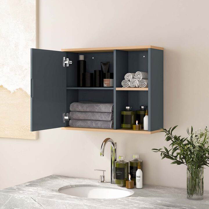 Costway Mirrored Medicine Cabinet Bathroom Wall Mounted with 3-Level Adjustable Shelf Grey