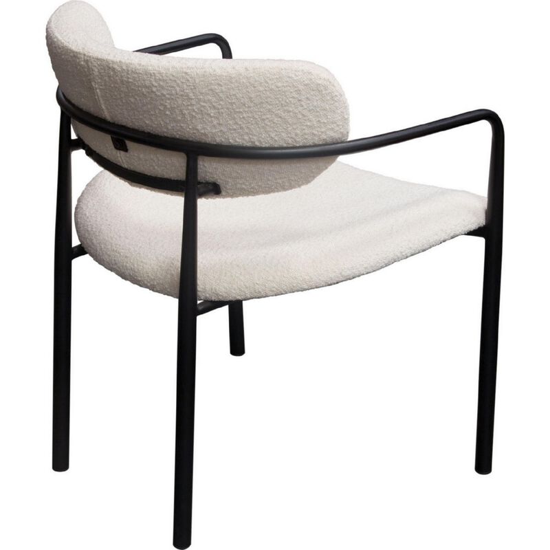 Oke 26 Inch Padded Dining Chair, Set of 2, Black, Ivory Boucle Upholstery - Benzara image number 2
