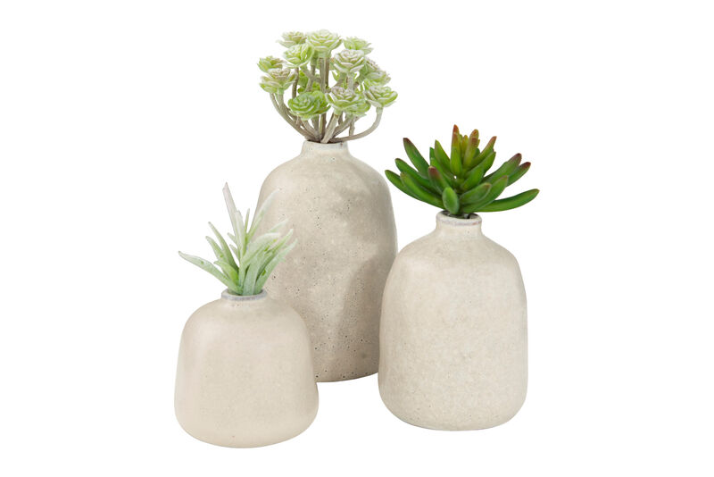 Various Decorative Terracotta Vases with Pitted Sand Finish, Light Grey, Set of 3 image number 2