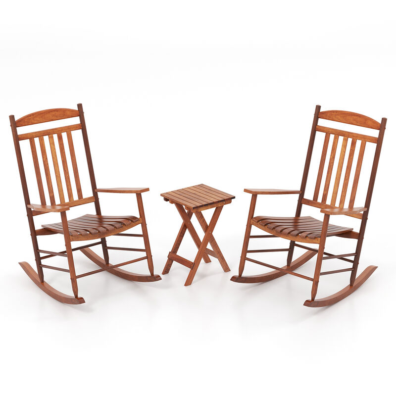 3-Piece Outdoor Poplar Wood Rocking Bistro Set &ndash; Patio Chairs and Table Combo