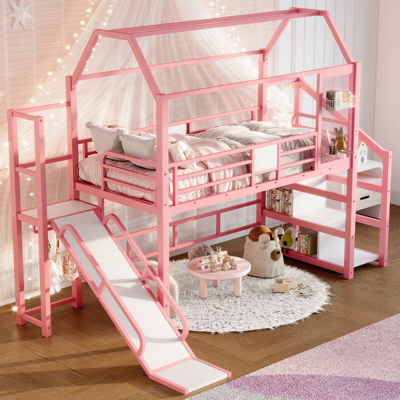 Merax Twin House Loft Bed with Slide & Stairs &ndash; Playful Adventure Meets Practicality image number 1
