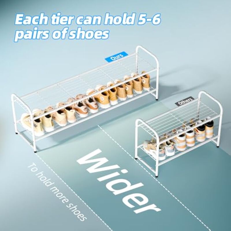 Metal Shoe Organizer 2 Tier Closet Storage White Rack 44 Inch image number 3