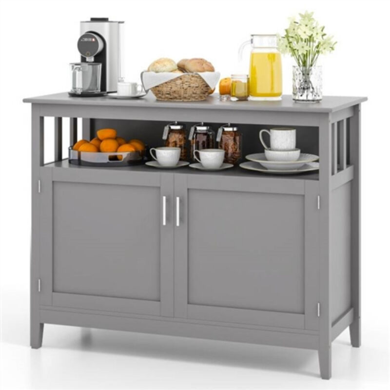 Wooden 2-Door Buffet Sideboard with Open Storage Shelf Stylish Dining Room Storage Solution