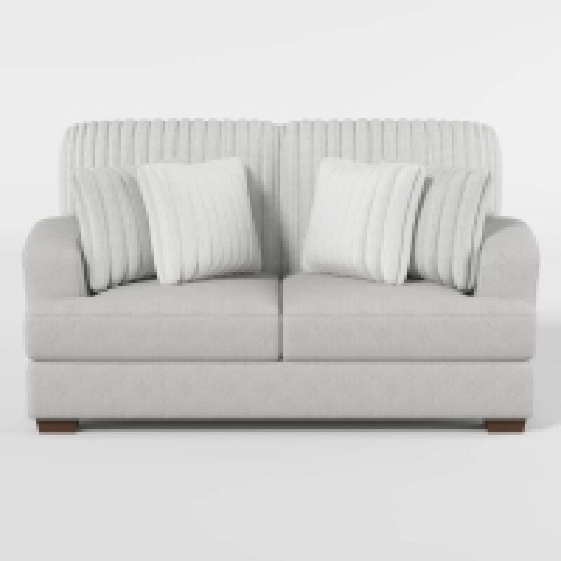 Witz Loveseat, 70 Inch, 4 Pillows, Ribbed Texture Light Gray Corduroy - Benzara