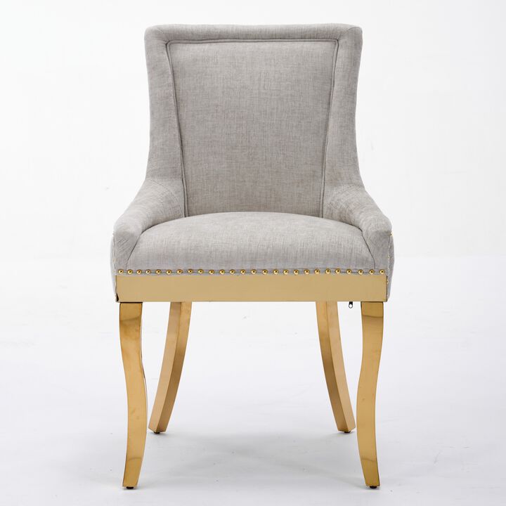 Whisen 2-Piece 24inch Chenille Dining Chairs, Gold Plated Legs One-Piece Upholstered American Design for Kitchen Dining Room