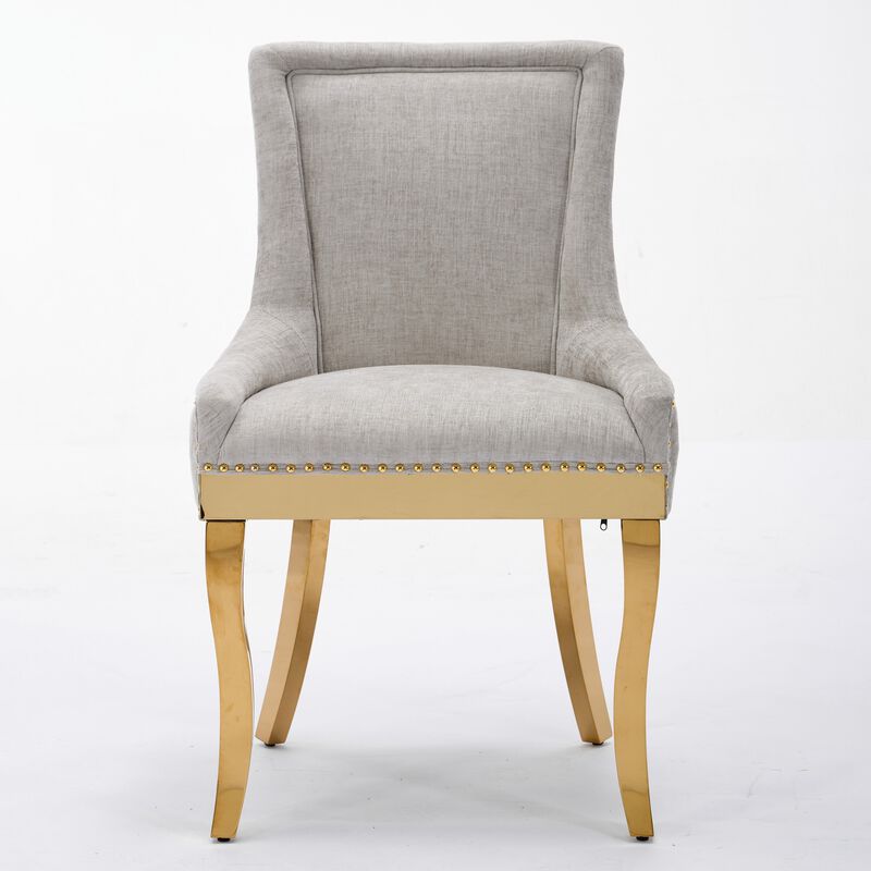 Whisen 2-Piece 24inch Chenille Dining Chairs, Gold Plated Legs One-Piece Upholstered American Design for Kitchen Dining Room image number 0