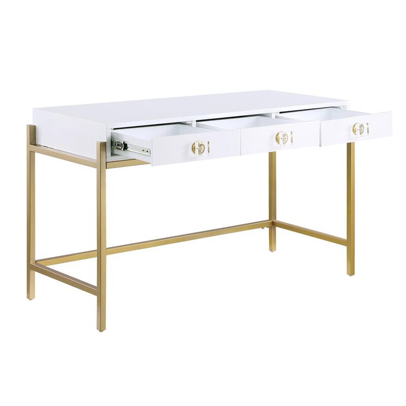Best Master Furniture Tamila White Lacquered Computer Desk with Gold Frame