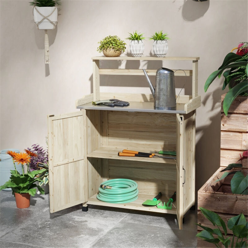 Potting Bench with Storage Cabinet Gardening Table with Shelves & Drawers for Outdoor & Indoor Use