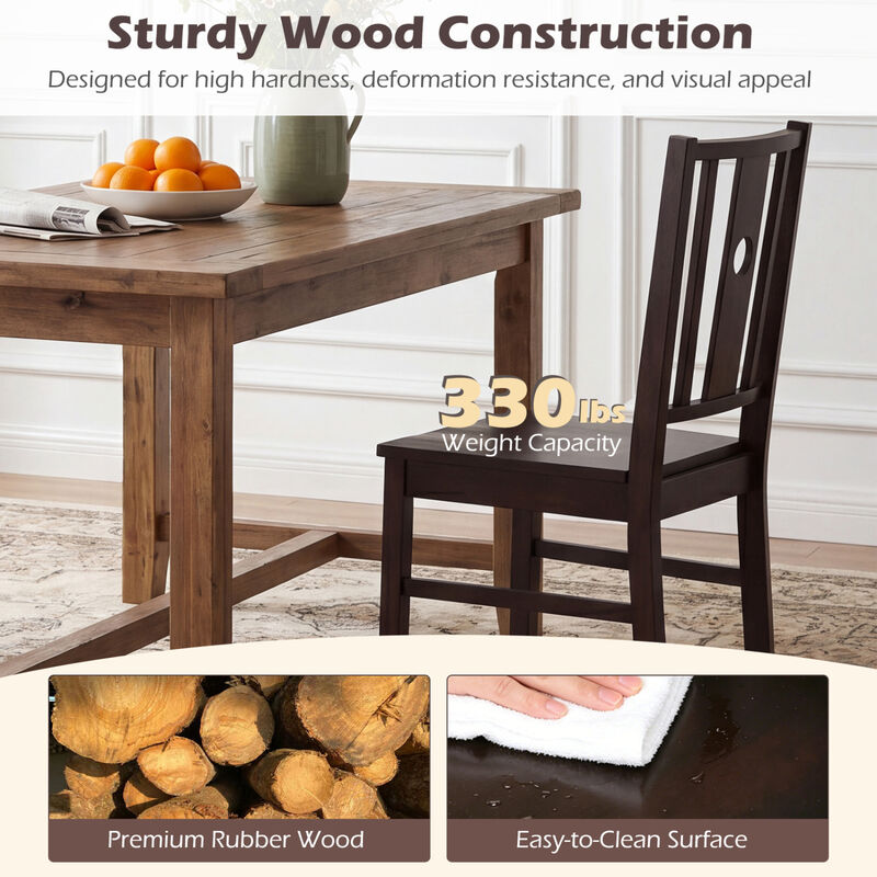 Solid Rubber Wood Kitchen Dining Chairs Set of 2 with Slatted Curved Back Design-Coffee image number 6