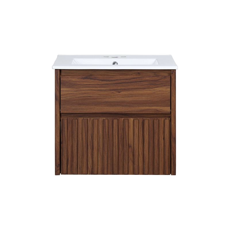 Sherwin 24 in. W x 18 in. x D x 20 in. H Slat Modern Coastal 2-Drawer Wall Mounted Bath Vanity Cabinet Only (Sink Basin Not Included)