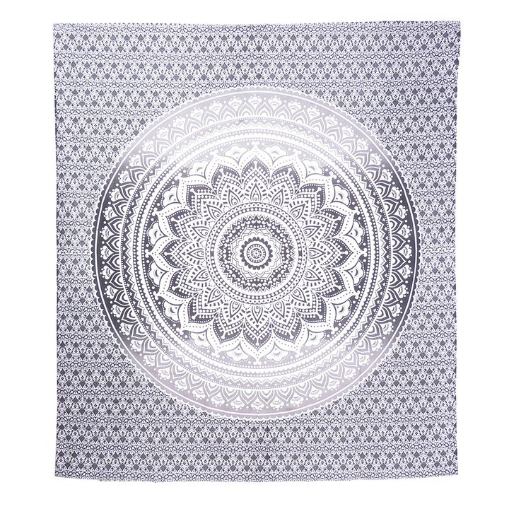 HomeRoots 92" X 84" Gray And White Mandala Cotton Hanging Tapestry
