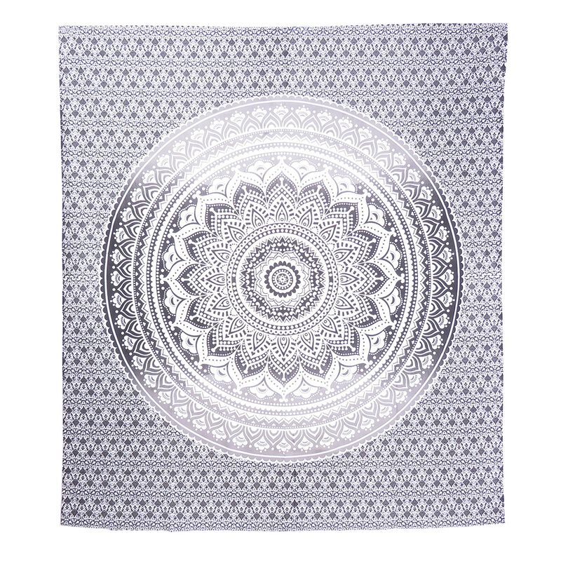 HomeRoots 92" X 84" Gray And White Mandala Cotton Hanging Tapestry image number 0