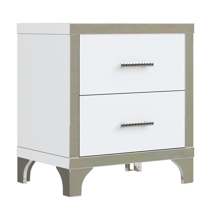 GOODSILO Elegant High Gloss 2-Drawer Nightstand Bedside Table Multipurpose Storage Organizer for Bedroom Living Room Office Sturdy & Easy to Assemble