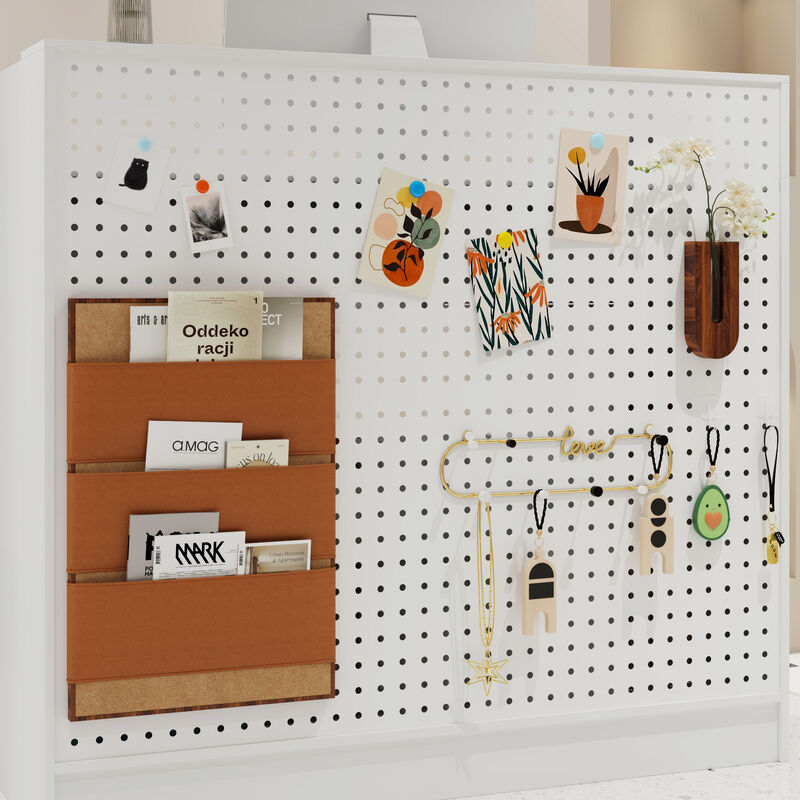 FUFU&GAGA Reception Counter Desk with Perforated Board and 2 Locking Drawers 47.2"L x 19.7"W x 43.3"H White image number 4