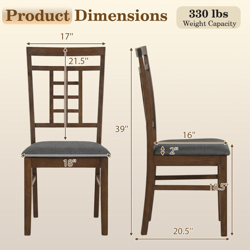 Set of 4 Dining Room Chairs with Rubber Wood Frame and Lattice Backrests image number 2