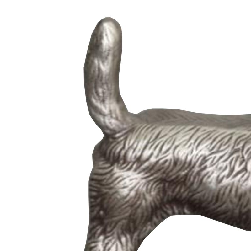Aluminum Table Accent Dog Statuette Decor Sculpture with Textured Details, Silver-Benzara