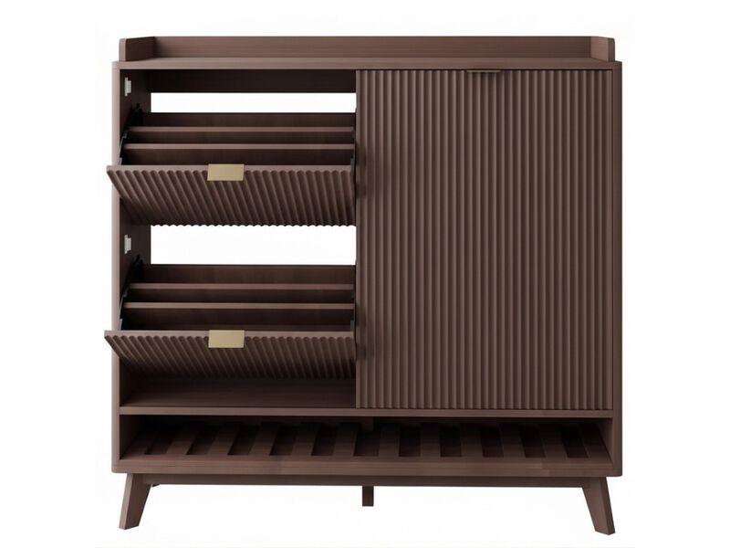 Slim Entryway Wood Shoe Storage Cabinet Flip Drawer Adjustable Shelves image number 0
