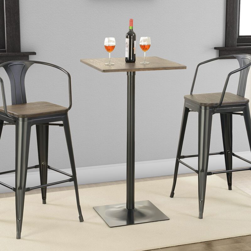 Industrial Square Metal Bar Table With Wooden Top, Black - Benzara
