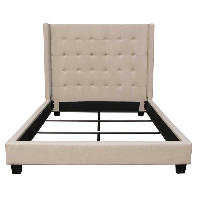 Seny Queen Size Bed, Button Tufted Wingback, Sand Brown Upholstery