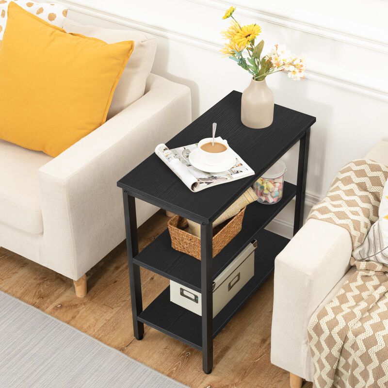 HOOBRO End Table, Simple Rustic Side Table with 3-Tier Storage Shelf, Narrow Nightstand for Small Spaces, Easy Assembly, for Liv