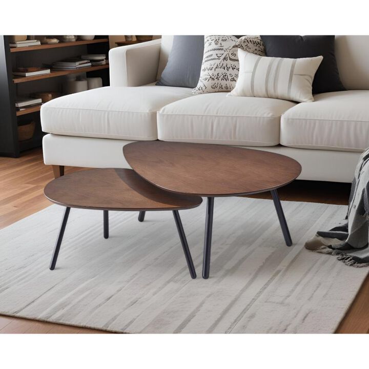 Hivvago Set of Two Brown And Black Wood And Metal Triangular Nested Tables
