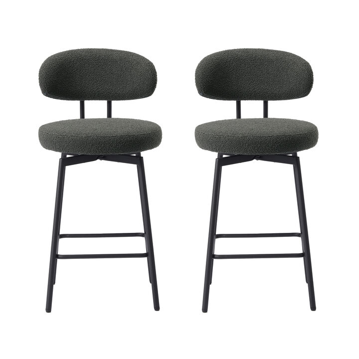 WestinTrends Modern Upholstered Sherpa Fabric Counter Height Bar Stools with Back (Set of 2)