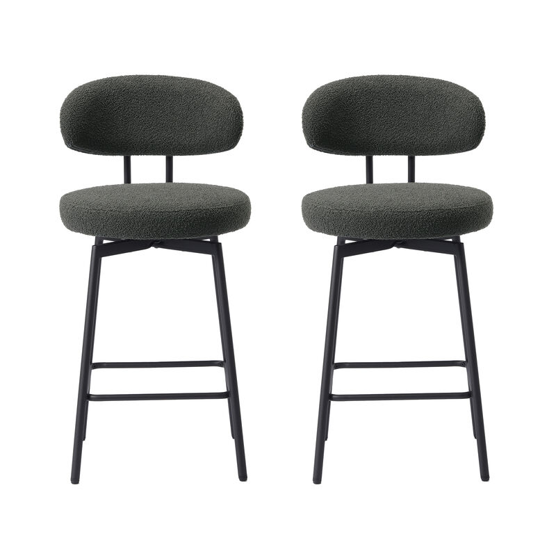 WestinTrends Modern Upholstered Sherpa Fabric Counter Height Bar Stools with Back (Set of 2) image number 0