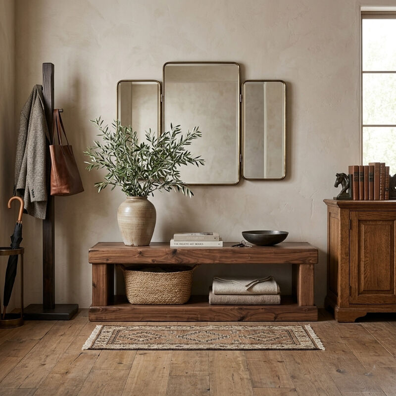 Kima Entryway Bench, Open Lower Shelf, 60 Inch Walnut Brown Wood image number 1