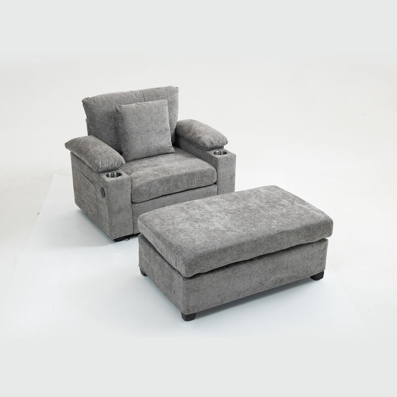 Merax Modern Oversized Chenille Fabric Chair with Ottoman & Sofa Bed Function