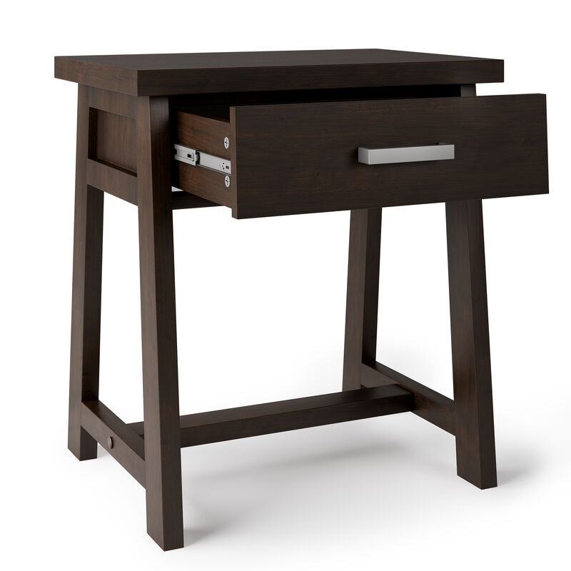 Sawhorse SOLID WOOD 24 inch Wide Modern Industrial Bedside Nightstand Table in Dark Chestnut Brown