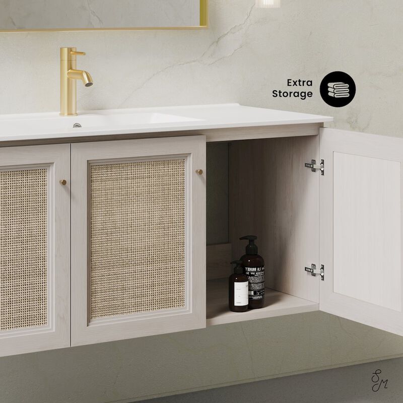 48" Wall-Mounted Bathroom Vanity in White Oak with Single Faucet Hole Vanity Top image number 7