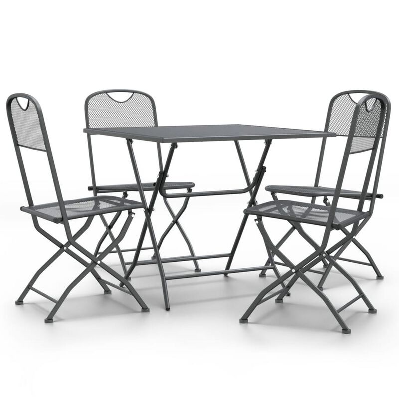 Yoko 5pc Outdoor Dining Breakfast Set, Dark Gray Folding Metal Frame - Benzara