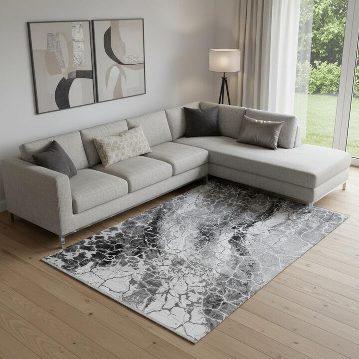 HomeRoots Abstract Area Rug With Fringe