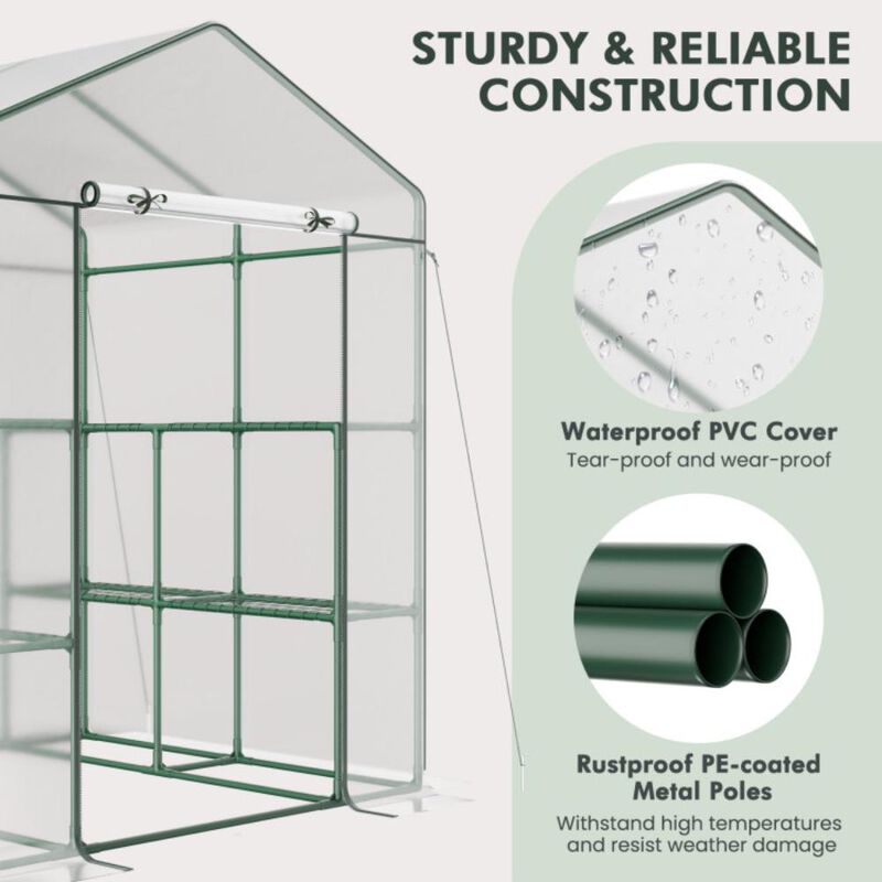 Hivvago Walk-in Greenhouse with 3 Tiers 8 Shelves PVC Cover Roll-up Zippered Door