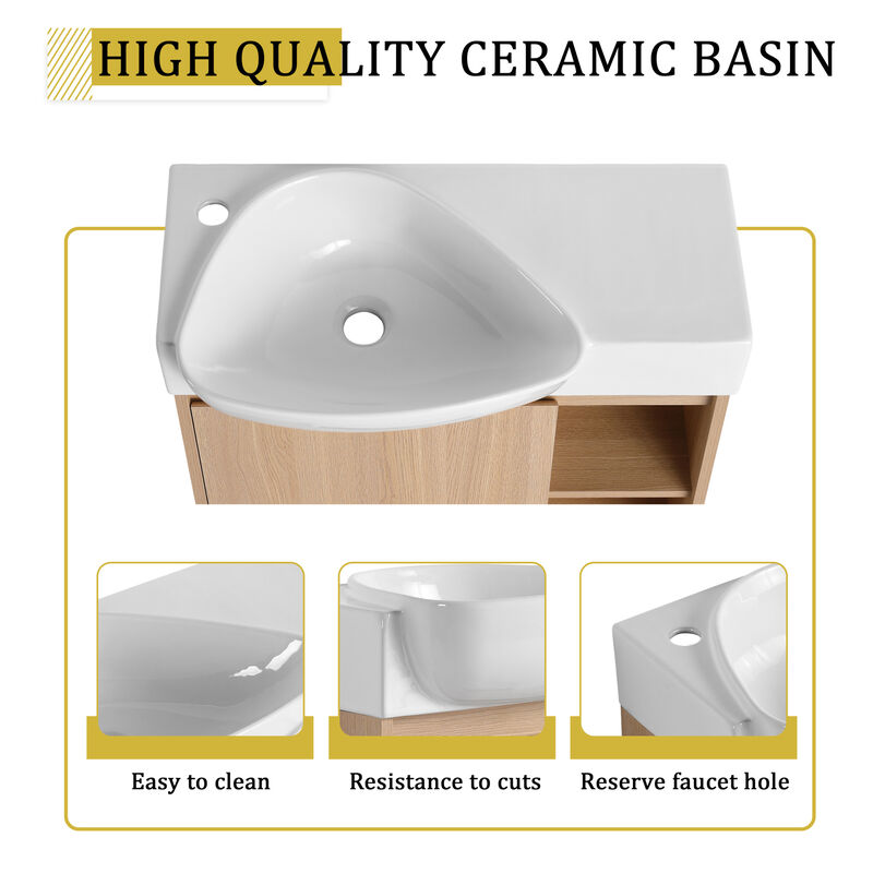 ELEMENT ACE Wall-Mounted Modern Bathroom Vanity with Ceramic Sink and Soft-Close Doors image number 9