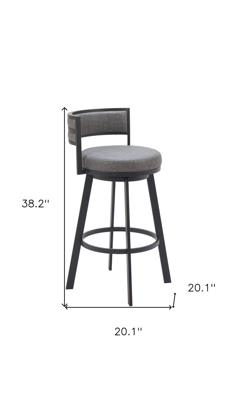 HomeRoots 31" Gray and Black Fabric and Steel Low Back Bar Height Swivel Bar Chair