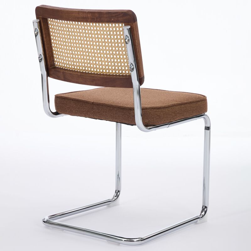GOODSILO Mid-Century Modern Cantilever Dining Chairs with Velvet Upholstery and Hand-Woven Rattan Backs for Contemporary Kitchen Seating image number 6