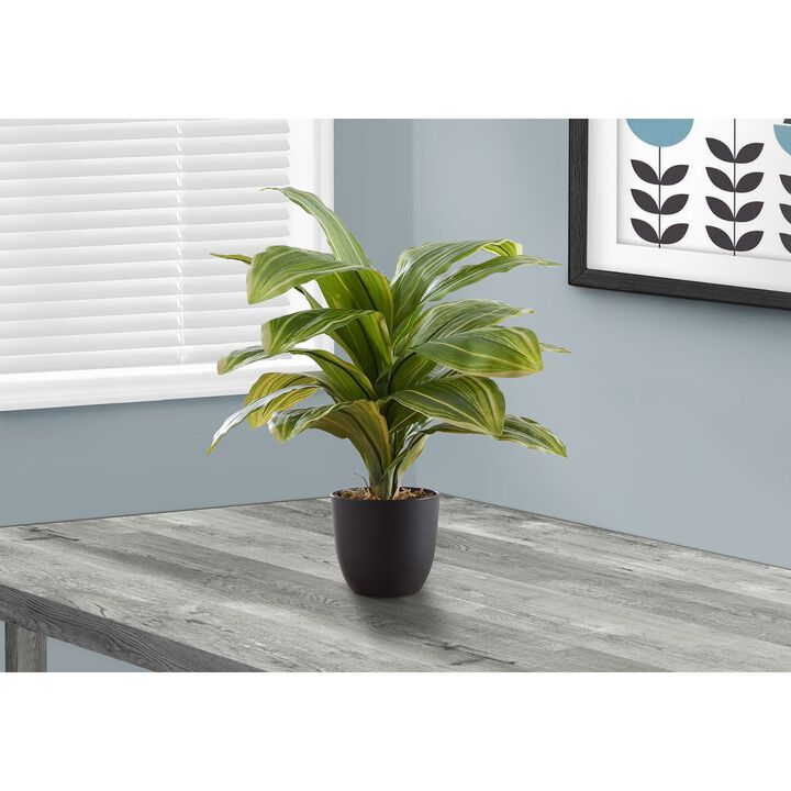 Monarch Specialties I 9573 - Artificial Plant, 17" Tall, Dracaena, Indoor, Faux, Fake, Table, Greenery, Potted, Real Touch, Decorative, Green Leaves, Black Pot