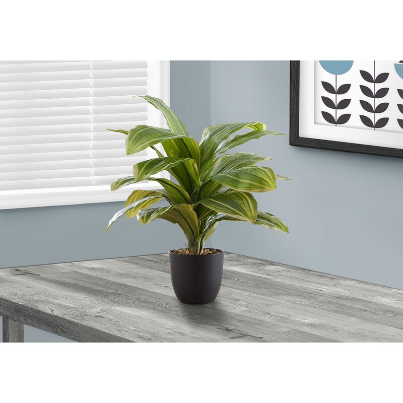 Monarch Specialties I 9573 - Artificial Plant, 17" Tall, Dracaena, Indoor, Faux, Fake, Table, Greenery, Potted, Real Touch, Decorative, Green Leaves, Black Pot image number 1