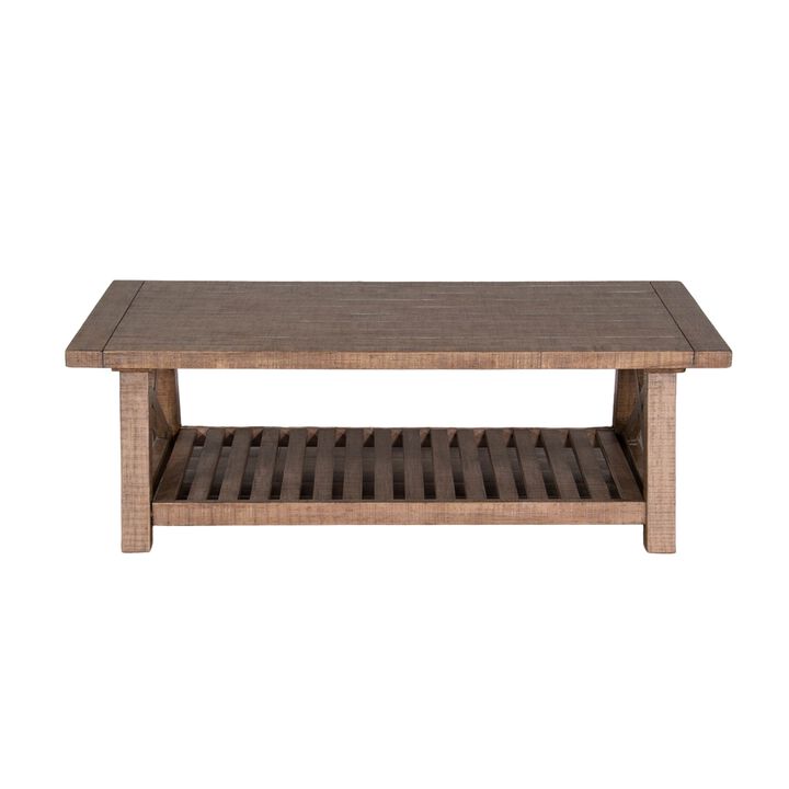 Anva Coffee Table, Light Brown Mahogany, Shelf, Rectangular 52 Inch