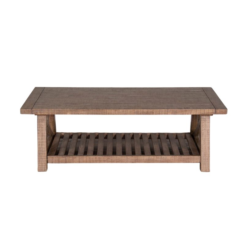 Anva Coffee Table, Light Brown Mahogany, Shelf, Rectangular 52 Inch