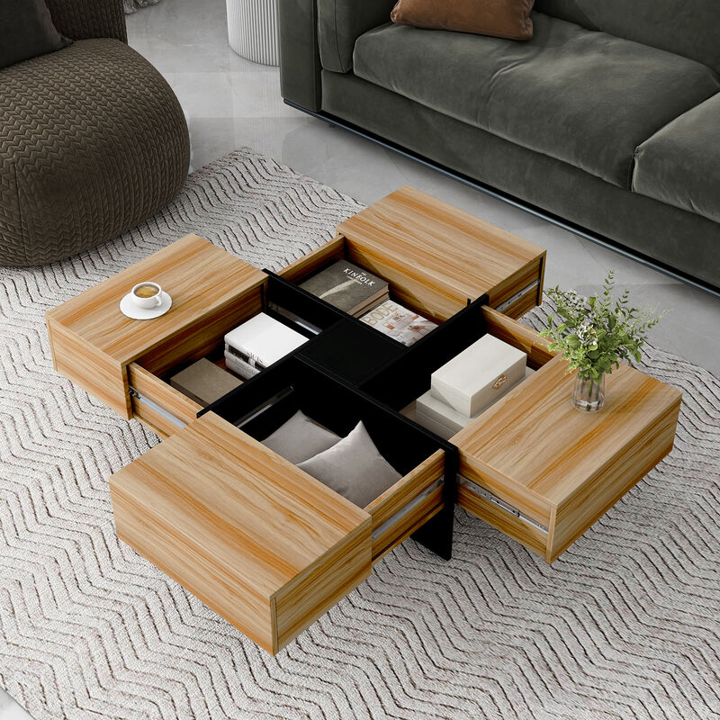 Merax Square UV High-gloss Coffee Table with Storage
