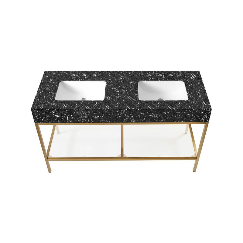 Meridian Furniture Marmo Black Engineered Marble Bathroom Vanity