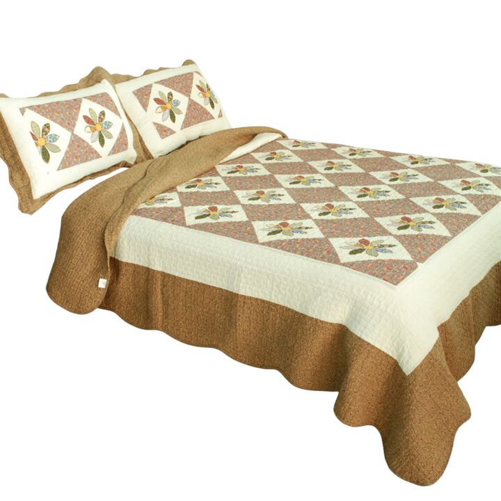 Queen Size Cotton 3-Piece Vermicelli Quilted Printed Quilt Set with Matching Shams