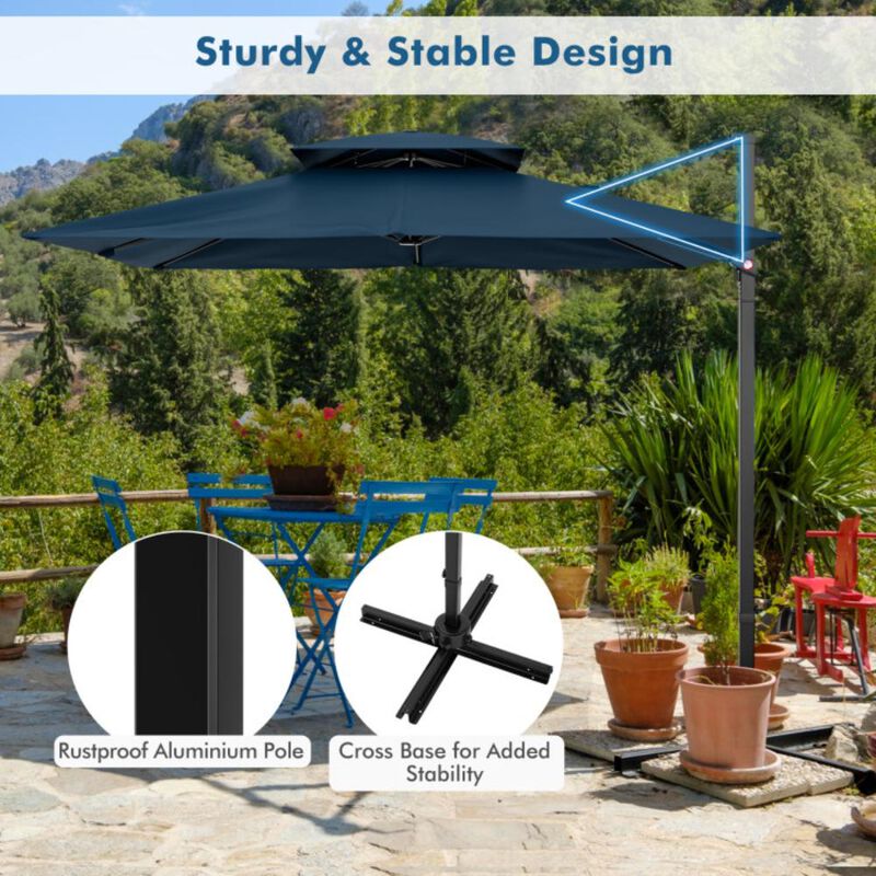 Hivvago 9.5 Feet Cantilever Patio Umbrella with 360&deg; Rotation and Double Top