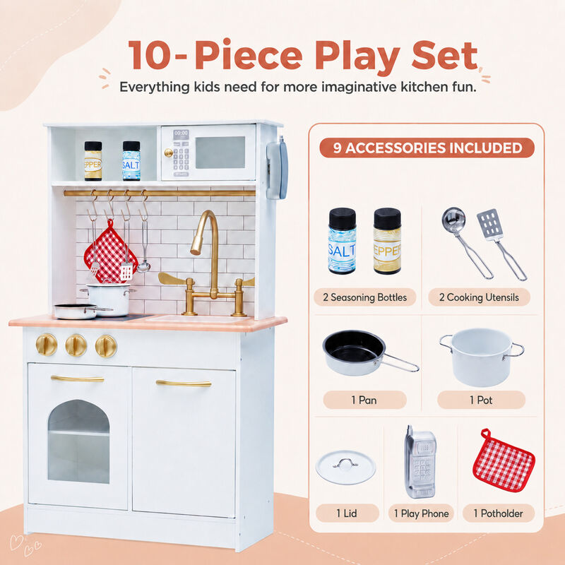 Teamson Kids Little Chef Boston Small Wooden Play Kitchen with Oven, Microwave, Sink, Clicking Knobs, Utensil Hooks and 9 Accessories image number 3