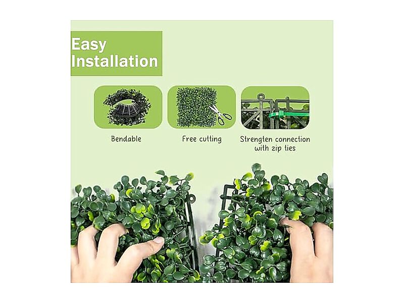 Grass Wall Panels 12 Pack 10 X 10 Inch Artificial Boxwood 50 Zip Ties Fake Plant image number 3